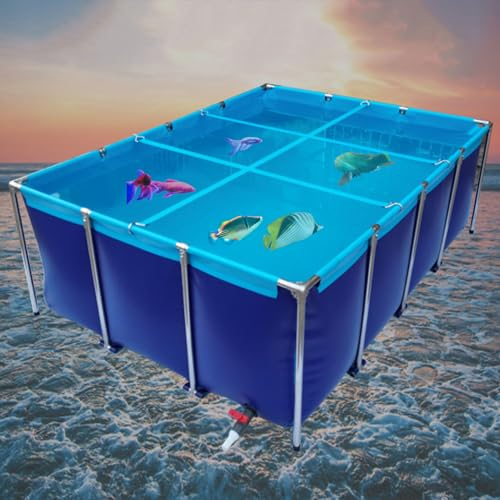 XDLYWUZIQ Fischteich Aus Segeltuch, Oberirdischer Pool, Blauer Aquarium-Wassertank, Quaderförmiger Zierpool, Koi-Zuchtteich Mit Ablassventil, Tragbares PVC-Reservoir,1.2 * 0.8 * 0.6m