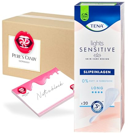 Pere's Candy Bundle für 6PK x 20Stk. Tena Lights Slipeinlagen Long Liners + Pere's Candy Notepad DIN A7-25 Blatt