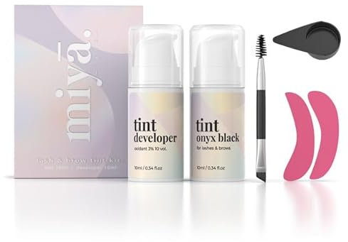 MIYA LASH | Schwarze wasserfeste Farbe für Augenbrauen und Wimpern | 2-in-1 Wimpern- und Augenbrauen-Farbset | Wasserdicht | Schwarz | Langanhaltende Wimpern- und Augenbrauenfarbe für 6 Wochen