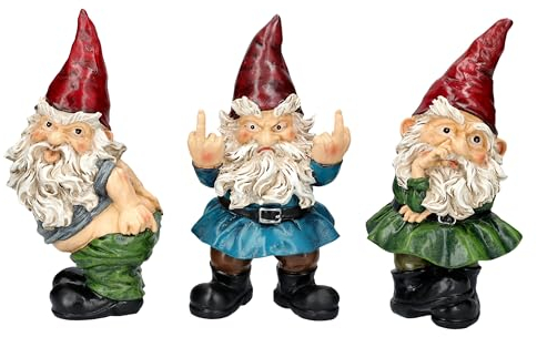 Lot de 3 nains de jardin coquins - Figurines décoratives et humoristiques de 18 cm - Décoration de jardin originale