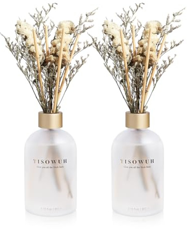 YISOWUH Raumduft-Rattanstäbchen-Diffuser – Jasmintee, 200 ml, 2 Packungen Duftstäbchen mit ätherischem Blumenöl und 16 Stäbchen – Langanhaltender Duft für Zuhause, Schlafzimmer, Badezimmer