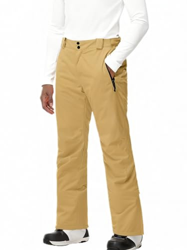 HOTIAN Pantalones de esquí para hombre, impermeables, transpirables, cálidos, para la nieve, pantalones de soporte, pantalones de esquí, snowboard, trekking, invierno, caqui, XL