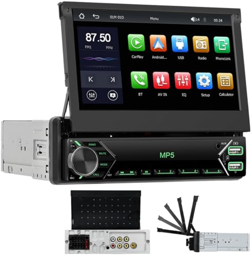Radio Coche 1 DIN Wireless Carplay Android Auto con 7 Pulgadas Pantalla Táctil Plegable, Pantalla para Coche Bluetooth, Autoradio con Mirror Link USB/AUX +Cámara Trasera
