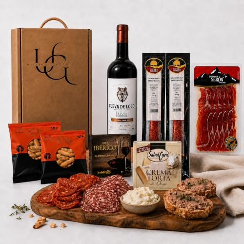 UNIVERSO GOURMET | Cesta Gourmet para Regalar | Vino DO.Rioja | Embutidos Ibéricos Bellota | Paleta Gran Reserva y Queso Crema Torta de Oveja | Pate Pedro Ximenez y Picos Pan Artesanos | Cesta Navidad