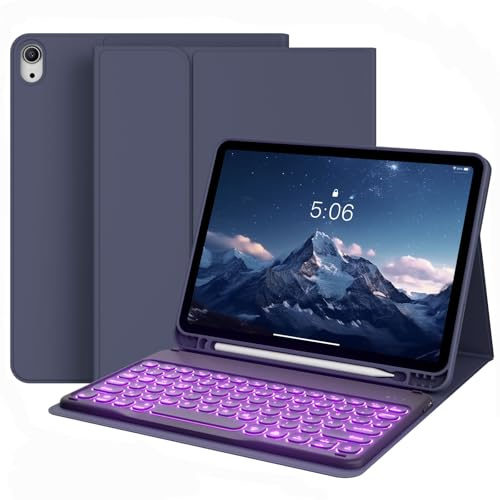 GKABXY Étui avec clavier pour iPad Air 11 (M3/M2), iPad Air 7, 6, 5, 4 (2025/2024/2022/2020) 10,9, avec porte-stylo, disposition QWERTZ, 7 couleurs, clavier Bluetooth magnétique amovible, violet
