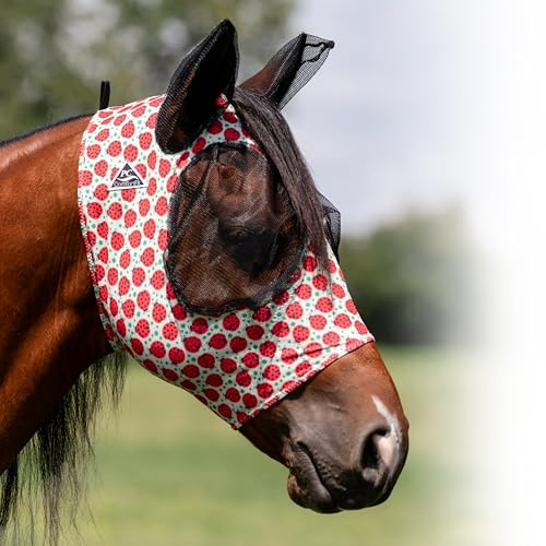 Professional's Choice Comfort-Fit Fly Mask | Smooth, Stretchy Material | Mesh Around The Eyes and Ears Allows for Clear Vision and Keeps Flies and Bugs Away | Lucky Ladybug Cob Size