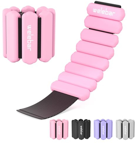 Welebar Adjuestable Wrist Weights for Women, Set of 2(1 lb Each) Wearable Silicone Ankle Weights for Running, Yoga, Fitness Training, Aerobics, Pilates (Pink)