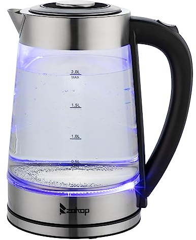 2L Multi-Use Electric Glass Kettle,Electric Glass Kettle, 2L Water Kettle with Blue LED Lighting, Fast Boil Quiet Clear Kettle, Boil-Dry & Overheat Protection, BPA Free, 2000W