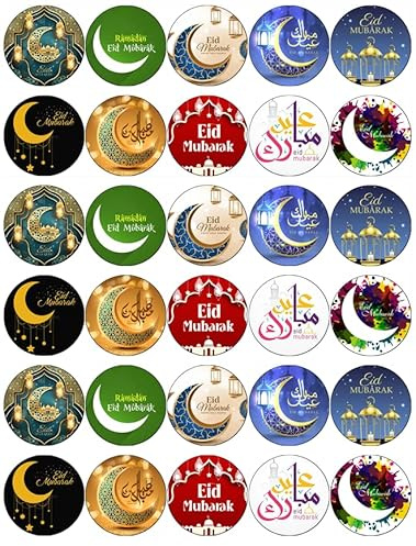 30 Ramadan Mubarak Eid PRE CUT Cupcake Toppers Premium Edible Wafer Paper Fairy Cake Toppers Birthday Celebration Cakes Decorations Party NO CUTTING REQUIRED