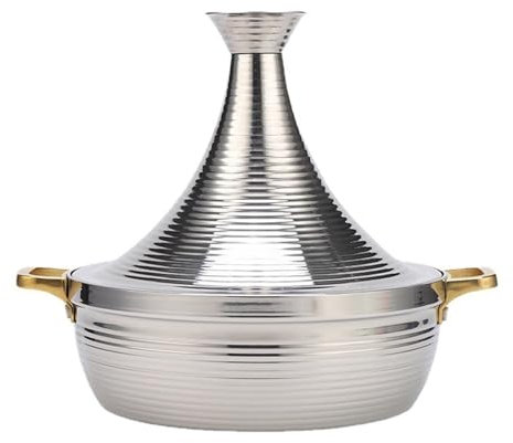 Pentola per tajine marocchina per Cucinare Tre Strati di Acciaio con Coperchio Conico Adatta per Hotel, ristoranti e Uso Domestico Compatibile con Piani Cottura a induzione (Colore: Argento,