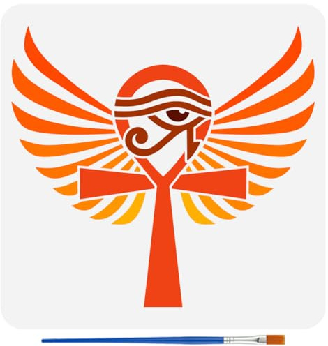FINGERINSPIRE Egypt Ankh Symbol Stencil with Paint Brush 30x30cm Large Egyptian Signs Pattern Template Decorative Egyptian Theme Stencil for Painting on Wall Wood Floor Tile Canvas Fabric Furniture