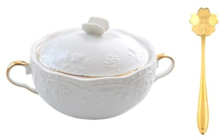 Baoblaze Salatschale, Suppenschüssel mit Griffen, 9,8 Unzen 4,5 -Zoll -Zwiebel -Suppenschale, Servierschale für Beilagen, Chili, Pasta, Weißer Deckungsgriff