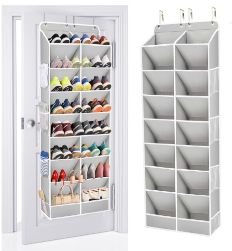 ULG Schuh-Organizer für den Schrank, passend für 16–24 Paar mit großen, tiefen Taschen, schmales Schuhregal zum Aufhängen an der Tür, Stiefel, Grau