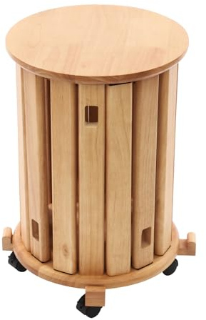 NoneDanGee Set di 4 sgabelli impilabili, sgabello in legno con ruote, sgabello da pranzo, comodino rotondo, sgabello impilabile da balcone per cucina, camera da letto, soggiorno (colore legno ciliegio