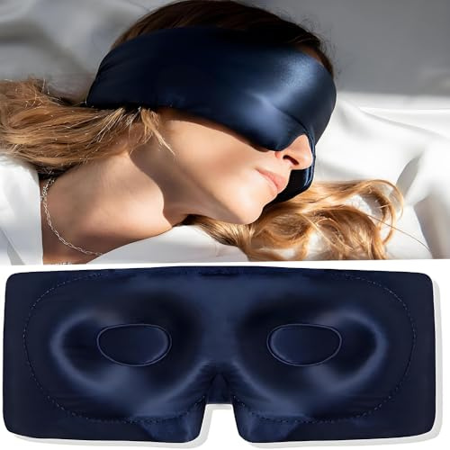 3D Schlafmaske aus Seide mit Augenmuscheln – Verdunkelung Schlafmaske für Damen & Herren – Augenmasken für überall Schlafen – Verdunkelung Augenmaske Maulbeerseide Augenschlafmaske für Damen