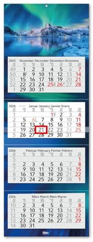 Timr Calendrier mural 4 mois 2026 - Calendrier 4 mois avec curseur - 90 cm Calendrier quatre mois multilingue D/GB/F/ES I Motif Aurores boréales I tr318