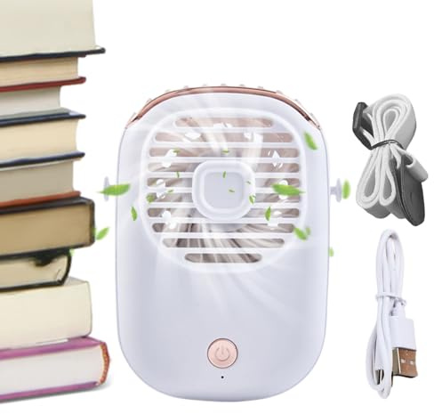Ventilateur manuel rechargeable personnel, refroidisseur de cou silencieux avec cordon | Ventilateur de bureau USB rechargeable pour intérieur et extérieur pour homme, femme, voyage, camping, gym