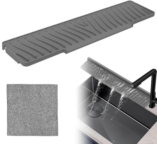 Grey Sink Splash Guard for Sink Tidy Kitchen Sink Splash Guard 60x10x1.3cm Splash Mat Sink Mat Silicone Draining Mat for Kitchen Bathroom Farmhouse Bar Drip Protector Splash Countertop
