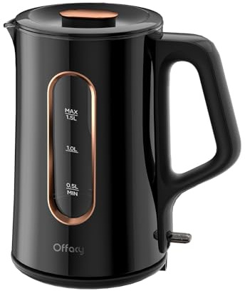 OFFACY Electric Kettle, Double Wall Glass Inner, Hot Water Boiler Heater Pot, 1.5-Liter, 1200 Watts for Fast Boiling, 53oz BPA Free, Glossy Black