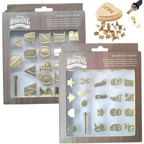 51Pcs Wood Burning Kit, Brass Wood Burning Letters Creative DIY/Carving Set Decorative Letters for Embossing Craft Making Kit