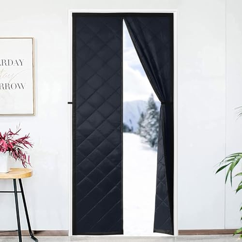FEGO Thermal Insulated Door Curtain Fits Door Size 32 x 80, Magnetic Thermal Door Curtain, Thicken Polyester Fiberfill&Oxford Fabric for Windproof, Privacy Protection&Self-Close for Entry Door