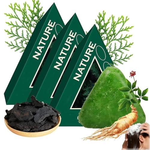 Nature Triangle Shampoo Bar, Nature Seven Green Soap schampo, fast naturligt växtbaserat schampo, skonsam rengöring och närande vård för friskt hår (3 st)
