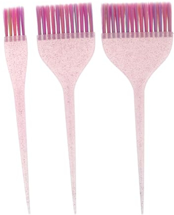 FONDOTIN Set de 3 Pinceaux à Teinture à Longue Queue avec Manches Pailletés pour Coloration des Cheveux, Plastique et Nylon, pour Débutants à Domicile Voyage