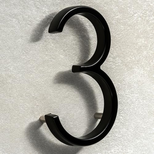 House Signs Direct Floating 3D Metal House Number, 5 Inch, Black, Number 3 | Weatherproof 5-inch floating door number with waterproof finish and easy-install spacers, zinc alloy finish.