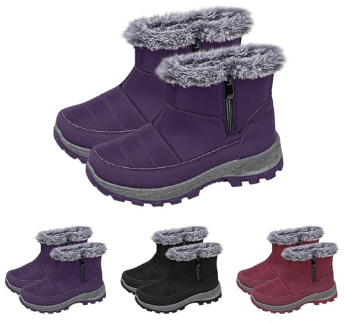 Bottes d'hiver chaudes pour femme avec fermeture éclair - Bottines pour femme - Doublure chaude - Imperméables - Bottes de neige orthopédiques - Chaussures de randonnée - Antidérapantes - Bottes