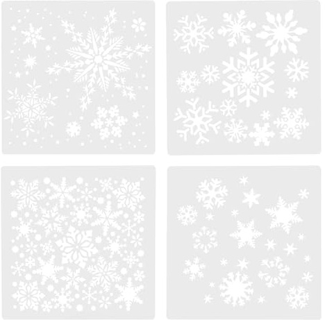 iplusmile 4 pièces Pochoirs Peinture Flocon de Modèles Décoratifs Creux Lavables pour DIY Pochoir Fenêtre Réutilisable pour Travaux Manuels et Décoration Hiver