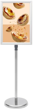 Kazafa Verstellbarer Plakatständer A3 Höhenverstellbar 70-120 cm mit 360° Drehung & Frontöffnendem Aluminiumrahmen Robuster Informationsständer für Geschäfte und Events (Silber)