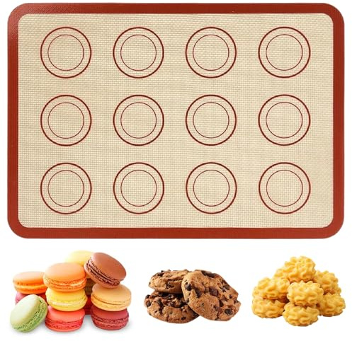 BAUCH Tapete de horno de silicona, 30x21cm, 12 marcas circulares, alimentaria y resistente al calor – para macarons, galletas, masa y cocina en familia