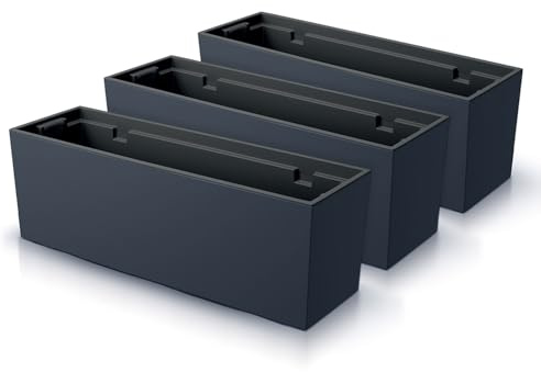 IMJ-Global - Set di 3 Fioriere da Esterno Grandi 58x18x19,5cm, Fioriera da Esterno in Plastica Moderni, Vaso da Esterno da Balcone Resistente alle Intemperie Perfette per Arredare Interni (Nero)