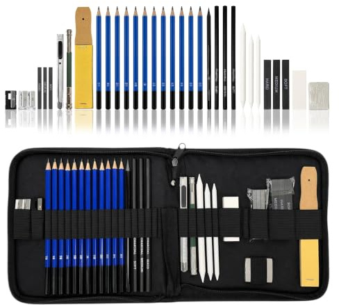 Lypumso Juego de 33 Piezas Lapices de Dibujo, Kit de Dibujo Profesional para Artistas y Principiantes, Incluye Materiales de Dibujos y Estuche Lapices