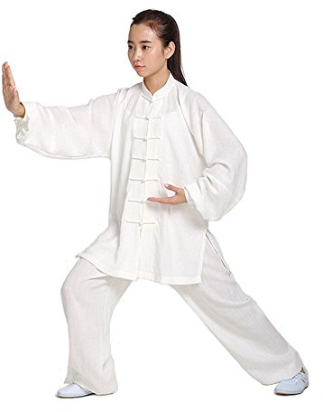 ZooBoo Unisex Womens Cotton Linen Kung Fu Tai Chi Uniform Martial Arts Wear (White, XS)