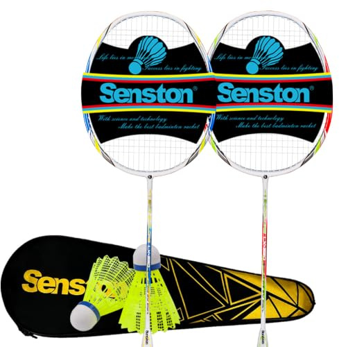 Senston 2 Pieces Graphite Shaft Badminton set, Isometric head racket, Low-drag badminton racket