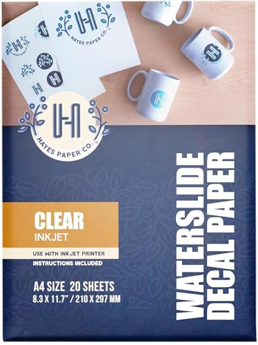 Hayes Paper Co. Carta decalcomania trasparente, a getto d'inchiostro, 20 fogli di decalcomania di alta qualità, formato A4, stampabile, trasferimento all'acqua.