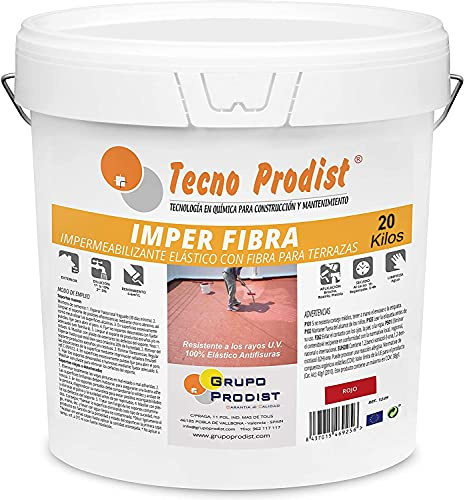 Tecno Prodist IMPER FIBRA 20 Kg (ROJO) Pintura Terrazas Impermeabilizante y elástica con Fibras Incorporadas - Gran cubrición - (A Rodillo o brocha, disponible en color rojo o blanco)