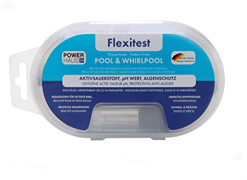 POWERHAUS24 Flexitest Aktivsauerstoff, pH Wert und Algenschutz Wassertester inkl. 60 Reagenzien & 3 Parametersticks, individuell erweiterbar