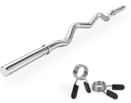 VirtuFit Curlstange Hantelstange 120cm mit Federclip 30mm W-Form Ergonomisch