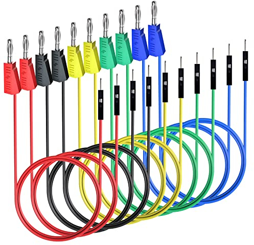 Cleqee Stackable Banana Plug to Breadboard Male Jumper Wires Soft Flexible Silicone Test Leads for Electrical Testing