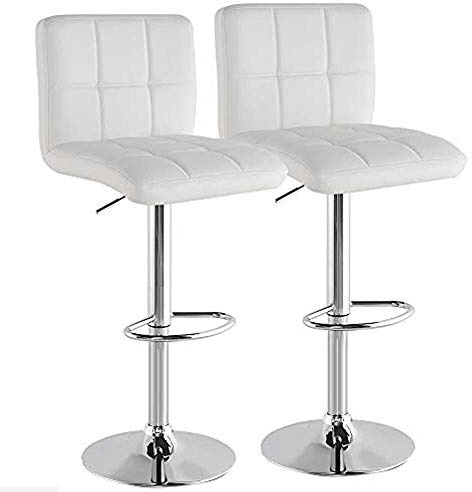 BAKAJI Set 2 Sgabelli Alto da Bar Cucina Seduta e Schienale in Ecopelle Eco Pelle Sgabello Base in Metallo Cromato con Poggiapiedi Altezza Regolabile Design Moderno (Bianco)