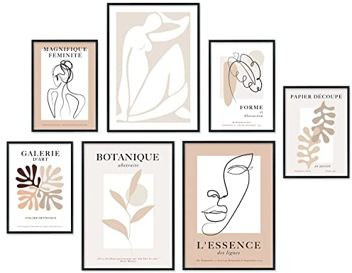 Hyggelig Home Premium Poster Set - 7 hochwertige Poster im Kunstdruck bunt Bauhaus Matisse aesthetic - für Wohnzimmer Schlafzimmer Esszimmer Flur - Set Madame - Ohne Rahmen