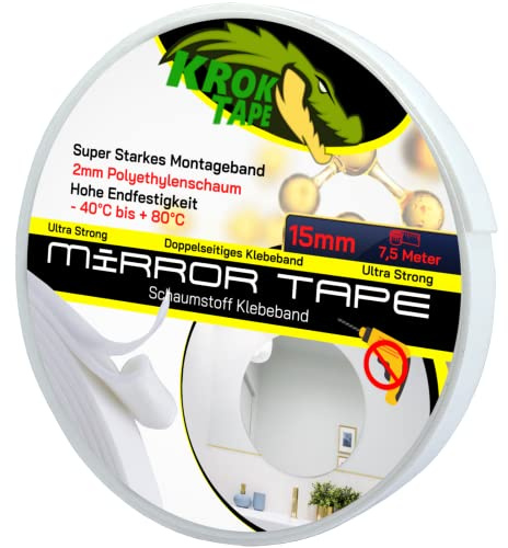 KrokTape Ruban adhésif double face extra fort en mousse Blanc 15 mm x 2 mm - 7,5 m