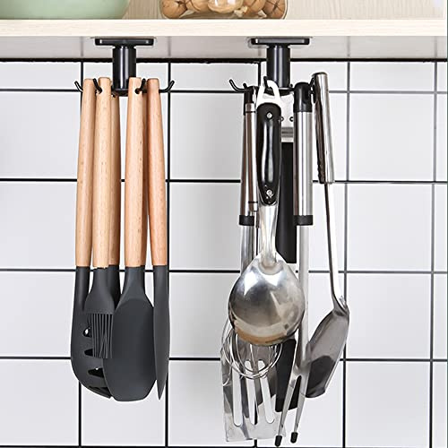 BAIEUEJO 2 Stücke 360° drehbarer Hakenleiste für Küchenutensilien,kein Bohren Selbstklebende Haken,Hakenleiste für Küche/Bad/Garderobe (Schwarz).
