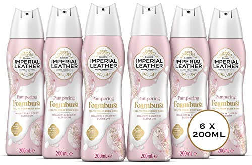 Imperial Leather Foamburst Pampering Shower Gel, Mallow & Cherry Blossom Body Wash, Luxurious Foam Lather, Gentle Skin Care, Bulk Buy, Pack of 6 x 200ml