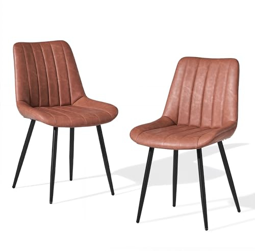 CLIPOP Esszimmerstühle 2er Set mit Metallbeinen, Küchen Stühle für Esszimmer Büro Restaurant (Kunstleder Braun, 2er Essstühle)