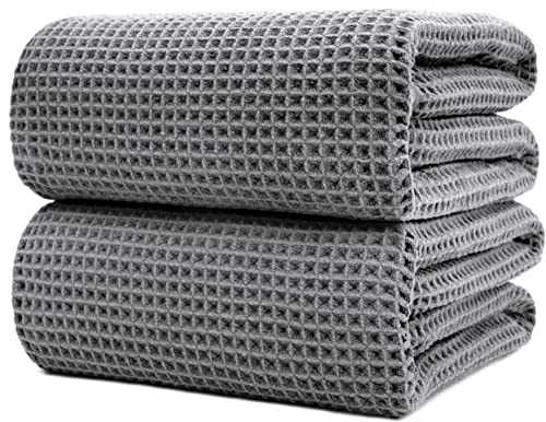 Polyte - Mikrofaser-Badetuch - fusselfrei & schnelltrocknend - Waffelstruktur - sehr groß - Grau - 89 x 178 cm - 2 Stück