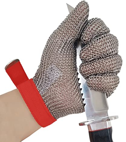 BCPPO Kettenhandschuh Schnittfeste Sicherheitshandschuhe for Die Küche Zu Hause, Edelstahl-Kettenhemd-Handschuhe, Schutzhandschuhe, Nylon-Armband (Size : 1PCS/L)