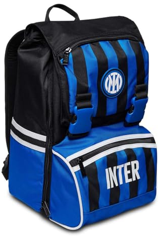 Inter SEVEN Zaino Scuola Estensibile, F.C Calcio - FOOTBALL GENIUS, Nero Blu, con Tasca Porta Borraccia, Zaino Scuola Elementari e Medie, Bambini Ragazzi